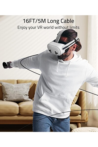Syntech 16FT VR Link Kablosu Meta Quest 3 3S 2 Pro Pico 4 Uyumlu USB 3.0 PC SteamVR Siyah