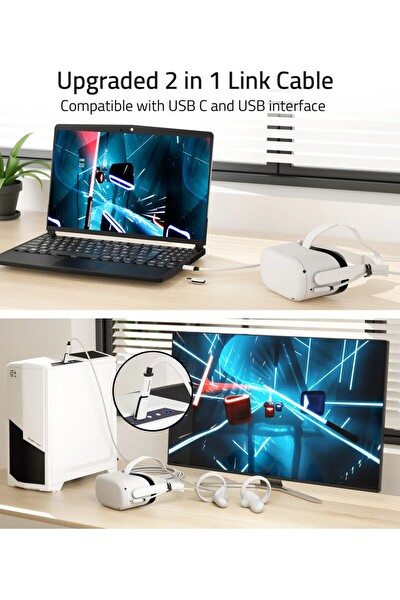 Syntech 16FT VR Link Kablosu Meta Quest 3 3S 2 Pro Pico 4 Uyumlu USB 3.0 PC SteamVR Beyaz