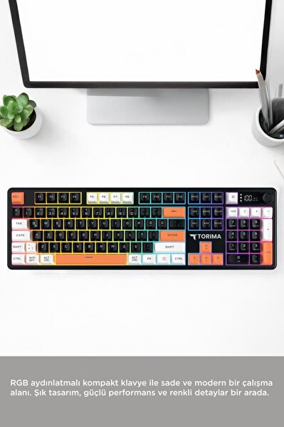 Torima TK14 Oyuncu Klavyesi Rgb Işıklı Dijital Ekranlı 3 Modlu Mekanik Hisli Kablosuz Klavye Siyah