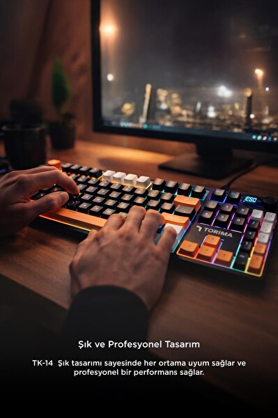 Torima TK14 Oyuncu Klavyesi Rgb Işıklı Dijital Ekranlı 3 Modlu Mekanik Hisli Kablosuz Klavye Siyah