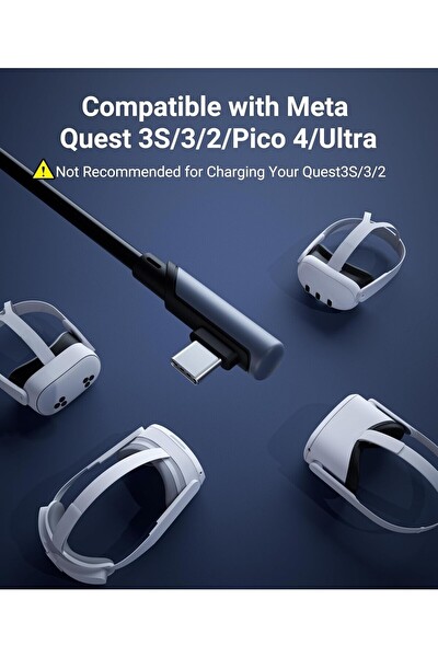 Syntech 10 M USB-C Vr Kablo Quest2 Quest Pro Pico 4 Uyumlu Yüksek Hızlı Bağlantı Kablosu Siyah