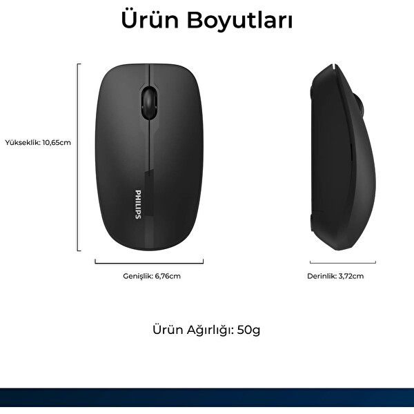 Philips SPK7418 Kablosuz Bluetooth 1600DPI 4 Tuşlu Optik Sessiz Mouse Siyah