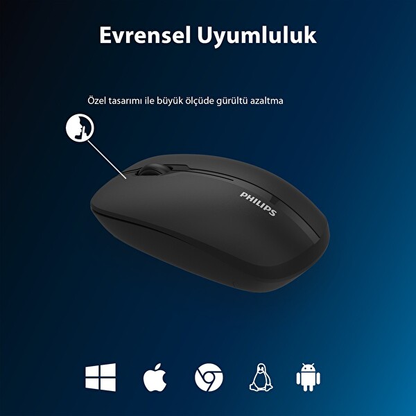 Philips SPK7418 Kablosuz Bluetooth 1600DPI 4 Tuşlu Optik Sessiz Mouse Siyah