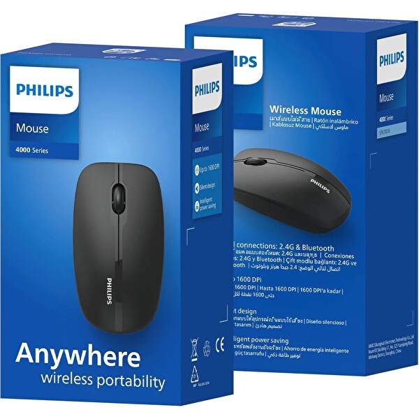 Philips SPK7418 Kablosuz Bluetooth 1600DPI 4 Tuşlu Optik Sessiz Mouse Siyah