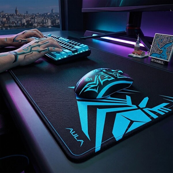 Aula MP-XL 90X40 CM Kaymaz Tabanlı Kenar Dikişli Siyah Oyuncu Mousepad