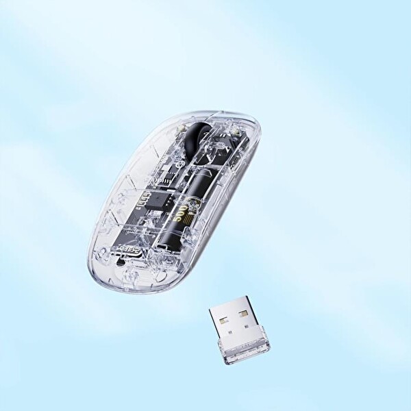ZHL Tools X5 Şarj Edilebilir Sessiz Kullanım 2.4G Transparan Kablosuz USB Mouse