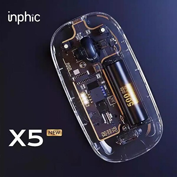 ZHL Tools X5 Şarj Edilebilir Sessiz Kullanım 2.4G Transparan Kablosuz USB Mouse