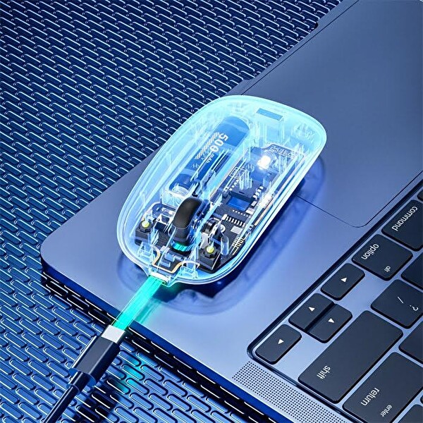 ZHL Tools X5 Şarj Edilebilir Sessiz Kullanım 2.4G Transparan Kablosuz USB Mouse