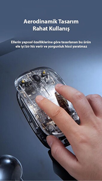 ZHL Tools X5 Şarj Edilebilir Sessiz Kullanım 2.4G Transparan Kablosuz USB Mouse