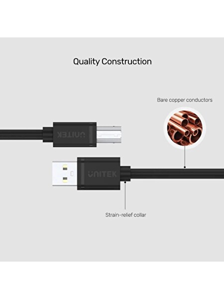 Unitek Y-C4001GBK USB 2.0 2 M Yazıcı Kablosu