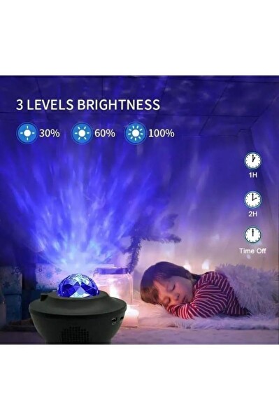 Torima Starry Projektör Led Lazer Uzaktan Kumandalı Kablosuz Hoparlör Gece Lambası LW34 Siyah