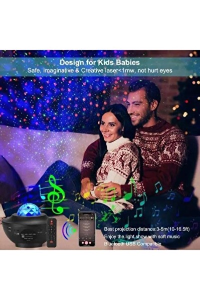 Torima Starry Projektör Led Lazer Uzaktan Kumandalı Kablosuz Hoparlör Gece Lambası LW34 Siyah