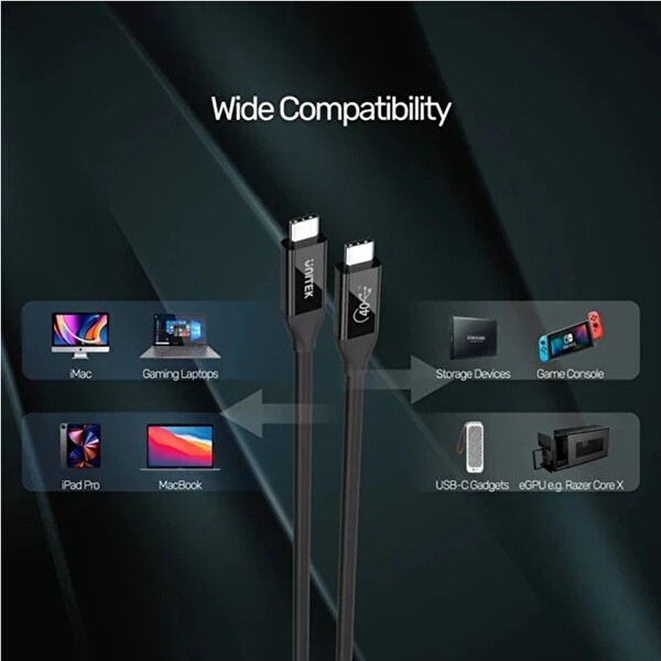 Unitek USB4 Thunderbolt 3 40Gbps 0.8 Metre Kablo C14100BK-0.8M