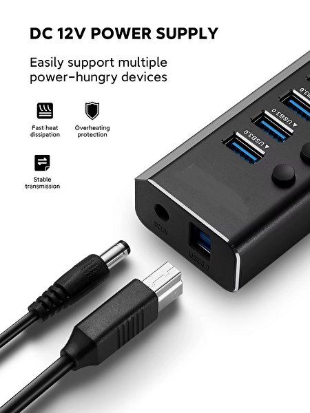Flagen 16 Portlu USB Çoklayıcı Hub 100W Güç Adaptörlü USB Çoklayıcı Çevirici Tekil Açma Kapama Tuşlu