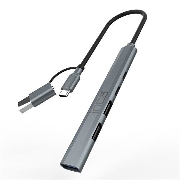 Inca IUTP-06T USB 3.0 TYPE-C 3.1 HUB 1 X USB 3.0 -2 X USB-TYPE-C -PD100W 2.0 Aluminyum Kasa Çoklayıcı