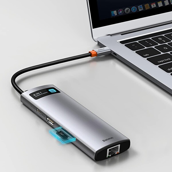 Baseus Metal Gleam Series USB-C to 8 in 1 Çok Fonksiyonlu Bağlantı İstasyonu WKWG080113