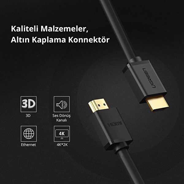 Ugreen 10114 HD104 3D UHD 4K HDR 18Gbps Yüksek Hızlı Ethernet ve HDMI 2.0 Kablosu Siyah 30 M