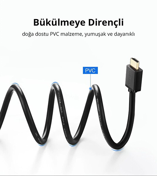 Ugreen 10114 HD104 3D UHD 4K HDR 18Gbps Yüksek Hızlı Ethernet ve HDMI 2.0 Kablosu Siyah 30 M