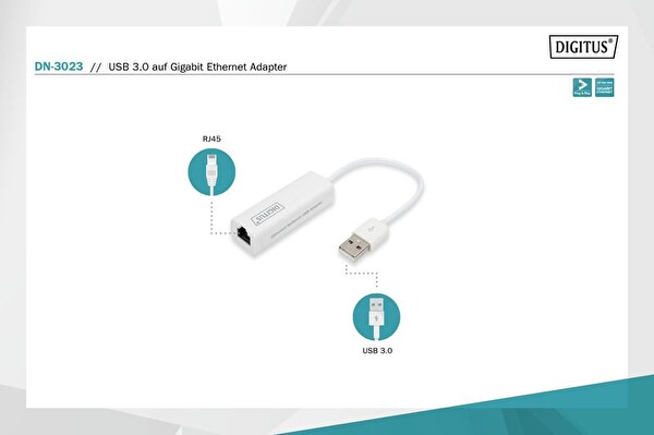 Digitus USB 3.0 Erkek to Gigabit Ethernet Çevirici