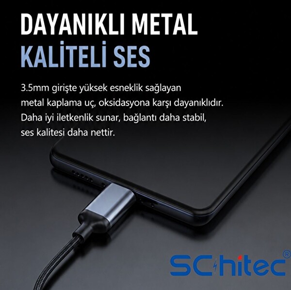 ScHitec HG/AXT-02 Type-C to 3.5MM Aux HiFi Stereo Ses 10CM Siyah Dönüştürücü Adaptör