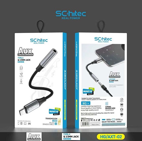 ScHitec HG/AXT-02 Type-C to 3.5MM Aux HiFi Stereo Ses 10CM Siyah Dönüştürücü Adaptör