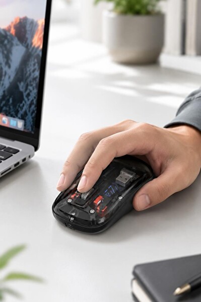 Torima TM23 Şeffaf Çift Modlu Fare Bluetooth 5.2 - 2.4G Kablosuz Mouse Siyah
