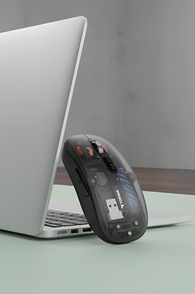 Torima TM23 Şeffaf Çift Modlu Fare Bluetooth 5.2 - 2.4G Kablosuz Mouse Siyah