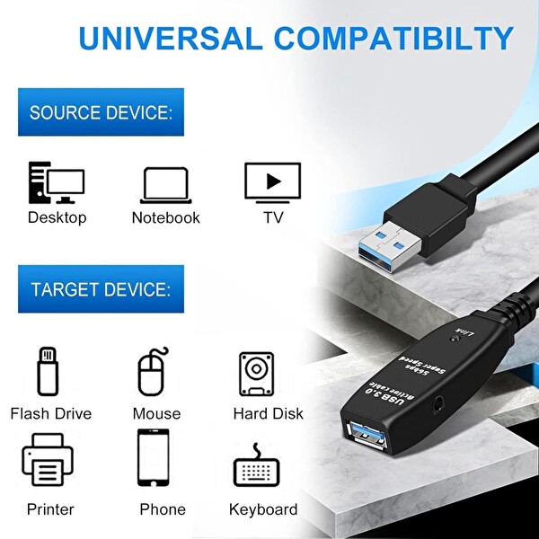 Hadron HDX7563 Active Repeater USB 3.0 Uzatma Kablosu - 15 Metre