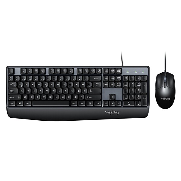 VegGieg MK500A Ergonomik Kablolu Türkçe Q Klavye Mouse Seti Siyah