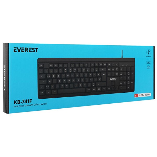 Everest KB-741F USB 2 M Bakır Kablolu Tamamen Türkçe F Klavye Siyah-Gri