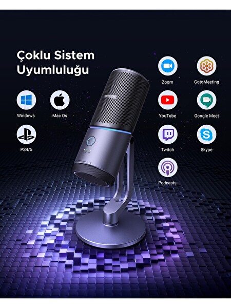 Ugreen 35629 CM769 ENC DSP RGB Işıklı Oyun USB Masaüstü Mikrofon