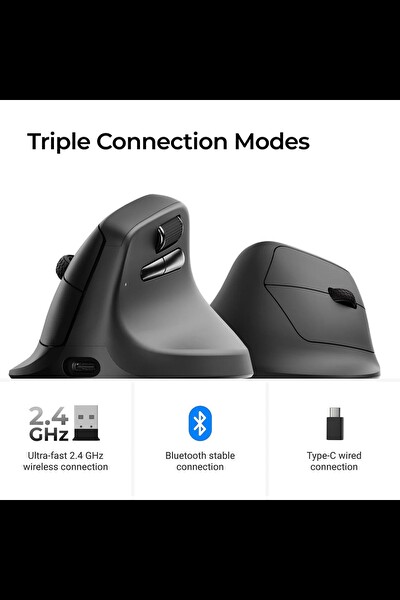 Keychron M5 Kablosuz Pixart 3950 Sensörüne Sahip 2.4 Ghz Siyah Ergonomik Fare