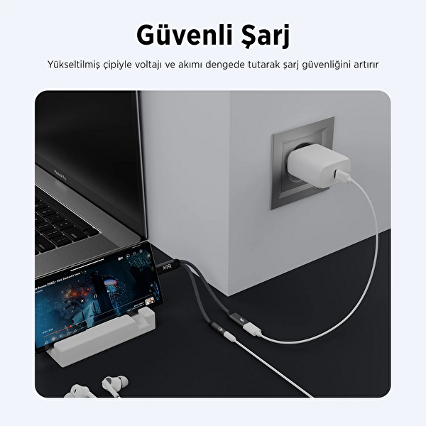 Bix ADP-12 Type-C to 3.5 MM Kulaklık ve 15W Type-C Şarj Adaptörü