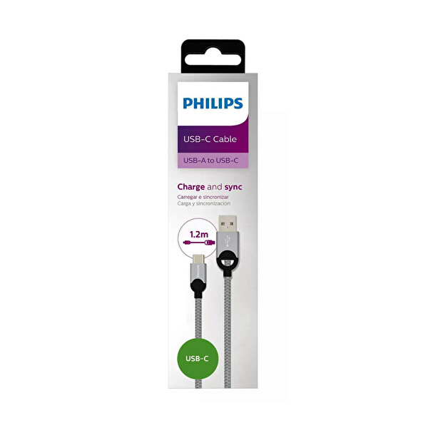 Philips 5A 100W UsbA to Type-C Örgülü 1.2M Hızlı Şarj Data Kablosu ve ScHitec Type-C to UsbA 3.0 OTG Dönüştürücü Adaptör
