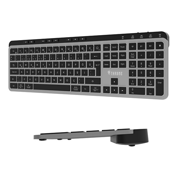 Throne Elite K1 Pro Tuş Aydınlatmalı ve Sessiz 118 Windows -MacOs 2.4ghz + Çift BT Ofis Klavyesi