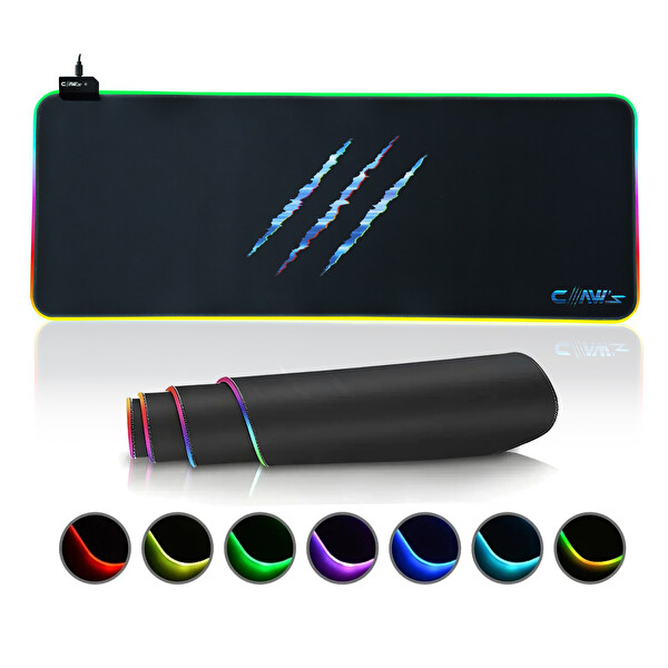 Claw’s Raptor 80X30CM Mikrofiber Yüzey-Kaydırmaz Kauçuk Zemin 360 Derece RGB Dikişli Xl Siyah Mousepad