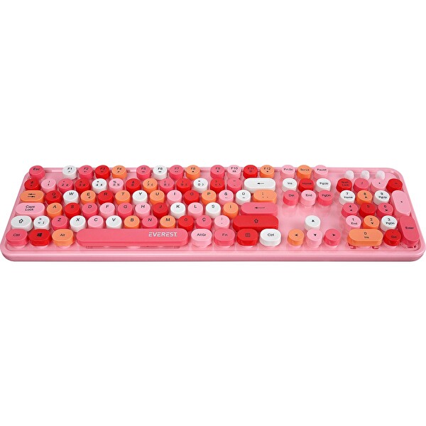 Everest Round KM-6282 Renkli Tuşlu Pembe Kablosuz Q Multimedia Klavye ve Mouse Seti
