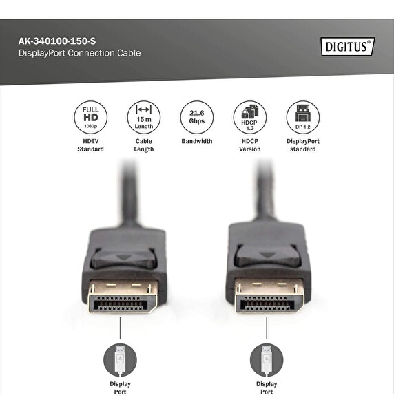 Digitus Displayport 15 M Full HD Bağlantı Kablosu