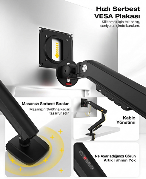 North Bayou A5-B 17''-32'' Tek Kol 2-9 KG Vesa Uyumlu Monitör Standı