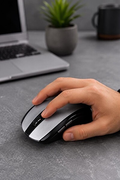 Başkenttekno TM08 Mouse Yan Tuşlu Optik Kablosuz Fare Gri