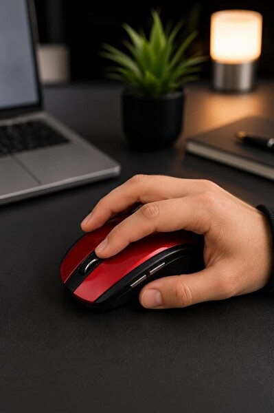 Başkenttekno TM08 Mouse Yan Tuşlu Optik Kablosuz Fare Kırmızı