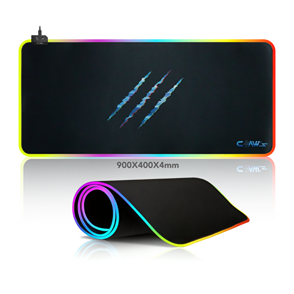 Claw’s Raptor XXL 90X40CM Mikrofiber Yüzey Kaydırmaz Kauçuk Zemin 360 Rgb Dikişli XXL Siyah Mousepad