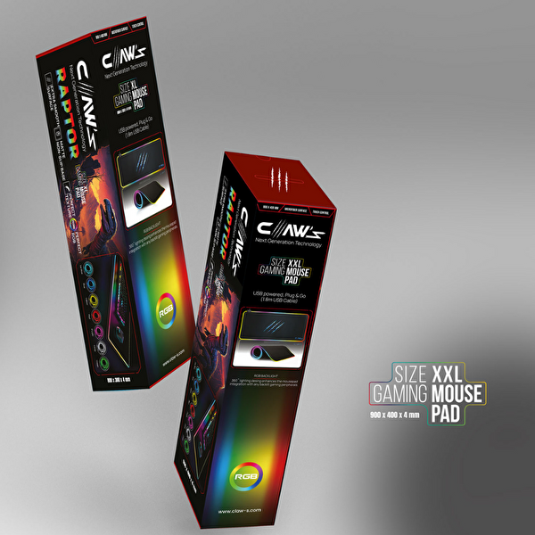 Claw’s Raptor XXL 90X40CM Mikrofiber Yüzey Kaydırmaz Kauçuk Zemin 360 Rgb Dikişli XXL Siyah Mousepad