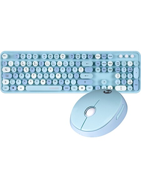 Everest Round KM-6282 Renkli Tuşlu Mavi Kablosuz Q Multimedia Klavye ve Mouse Set