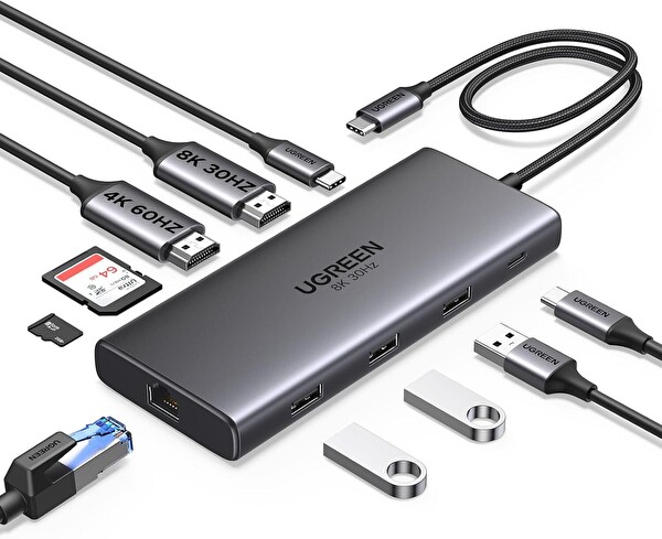 Ugreen CM639 Revodok Pro 8K HDMI RJ45 Gigabit Ethernet PD 100W 10'u 1 Arada USB-A 3.0 Çoklayıcı