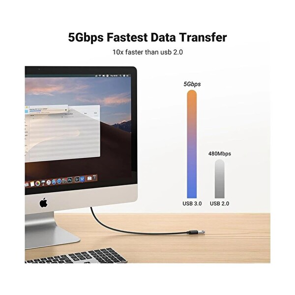 Ugreen US129 USB-A Erkek - USB-A Dişi USB 3.0 5Gbps Veri Aktarım Uzatma Kablosu Siyah 5 M