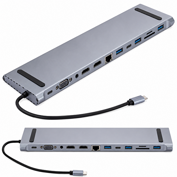 Qasul USB Type C Hub 3.0 Adaptör 4K HDMI Uyumlu RJ45 SD/TF VGA HDMI PD MacBook 12'si 1 Arada Çoklayıcı
