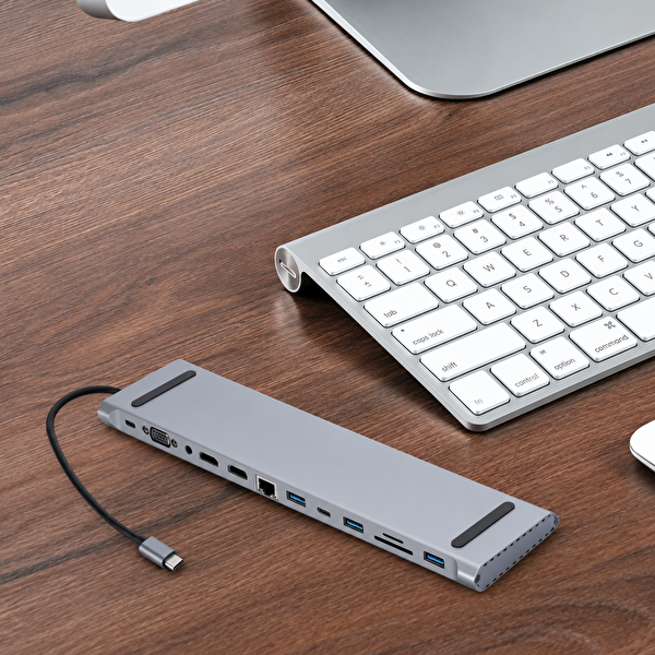 Qasul USB Type C Hub 3.0 Adaptör 4K HDMI Uyumlu RJ45 SD/TF VGA HDMI PD MacBook 12'si 1 Arada Çoklayıcı