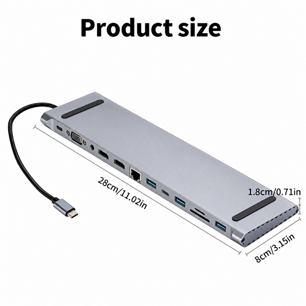 Qasul USB Type C Hub 3.0 Adaptör 4K HDMI Uyumlu RJ45 SD/TF VGA HDMI PD MacBook 12'si 1 Arada Çoklayıcı