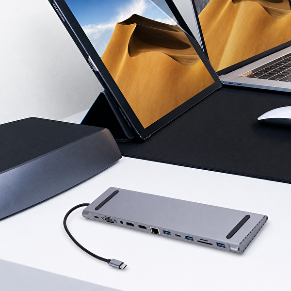 Qasul USB Type C Hub 3.0 Adaptör 4K HDMI Uyumlu RJ45 SD/TF VGA HDMI PD MacBook 12'si 1 Arada Çoklayıcı
